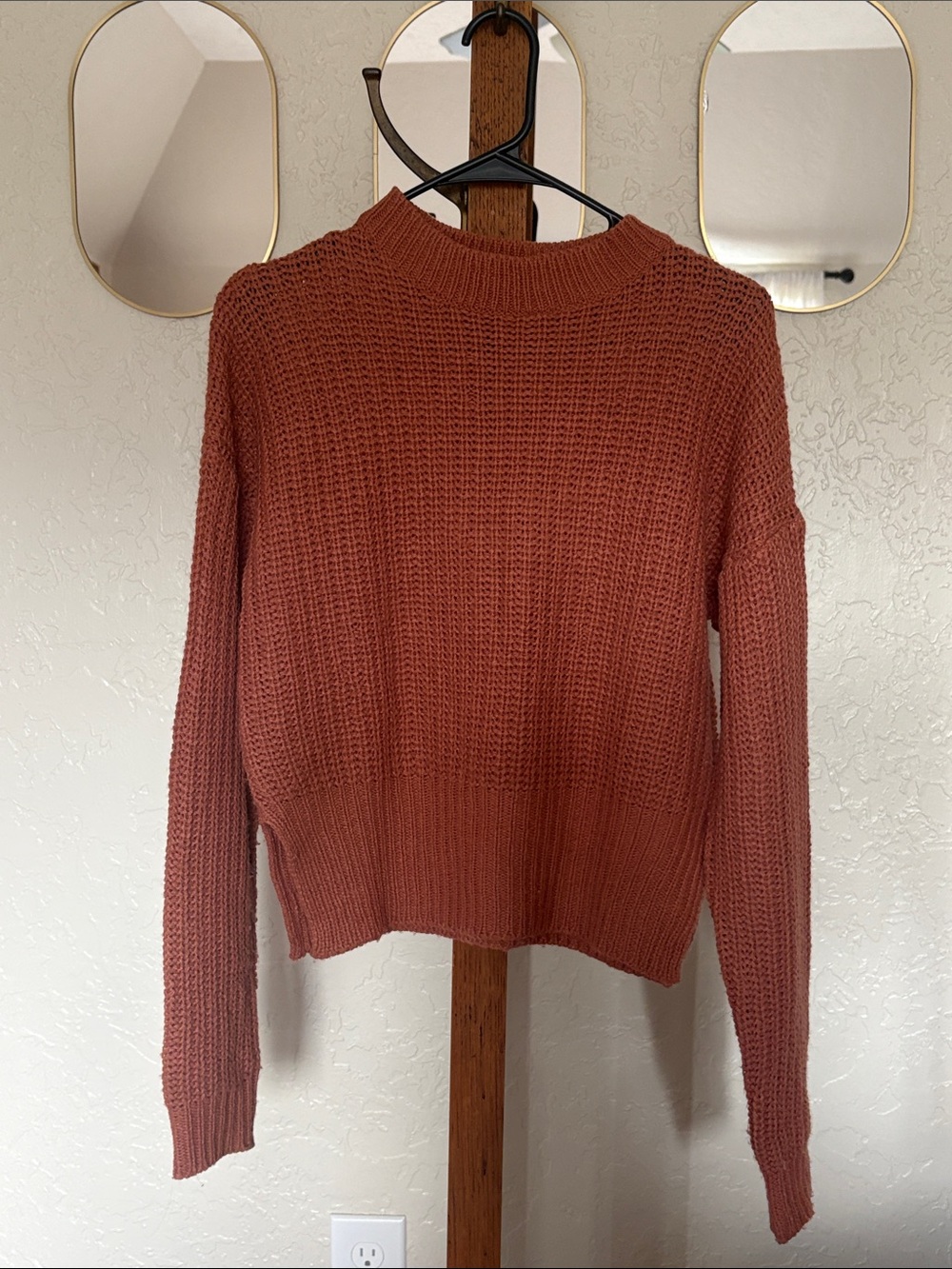 Love Women's Rust Waffle-Knit Crewneck Sweater